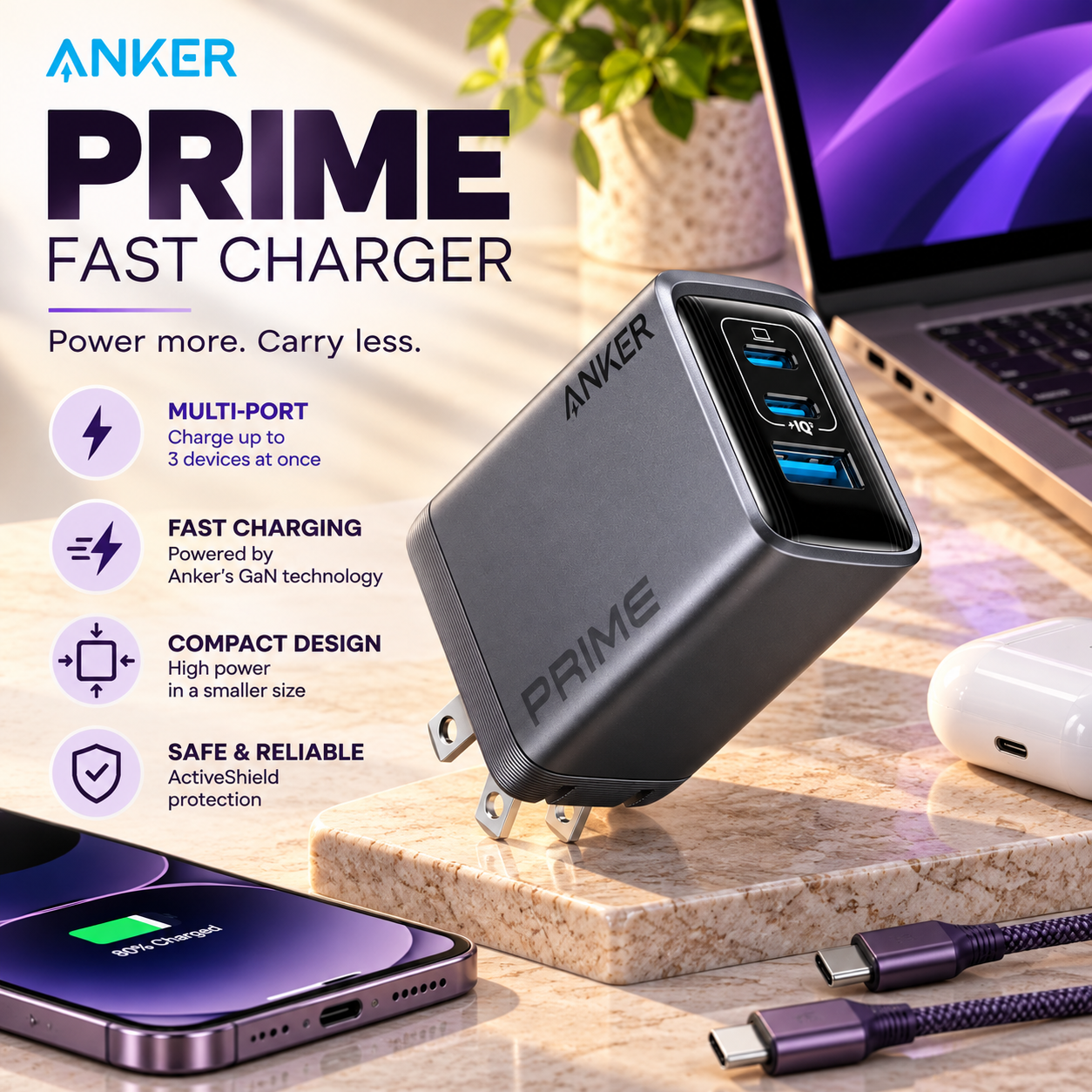 Anker Prime 100W GaN multi-port USB-C charger