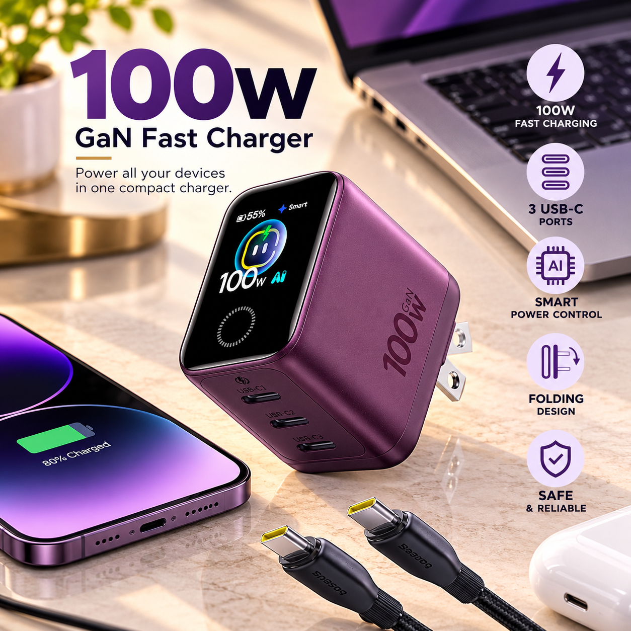 Baseus PicoGo 67W USB-C multi-port charger