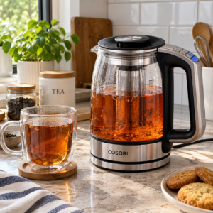 COSORI 1.7L electric kettle with removable tea infuser and temperature control